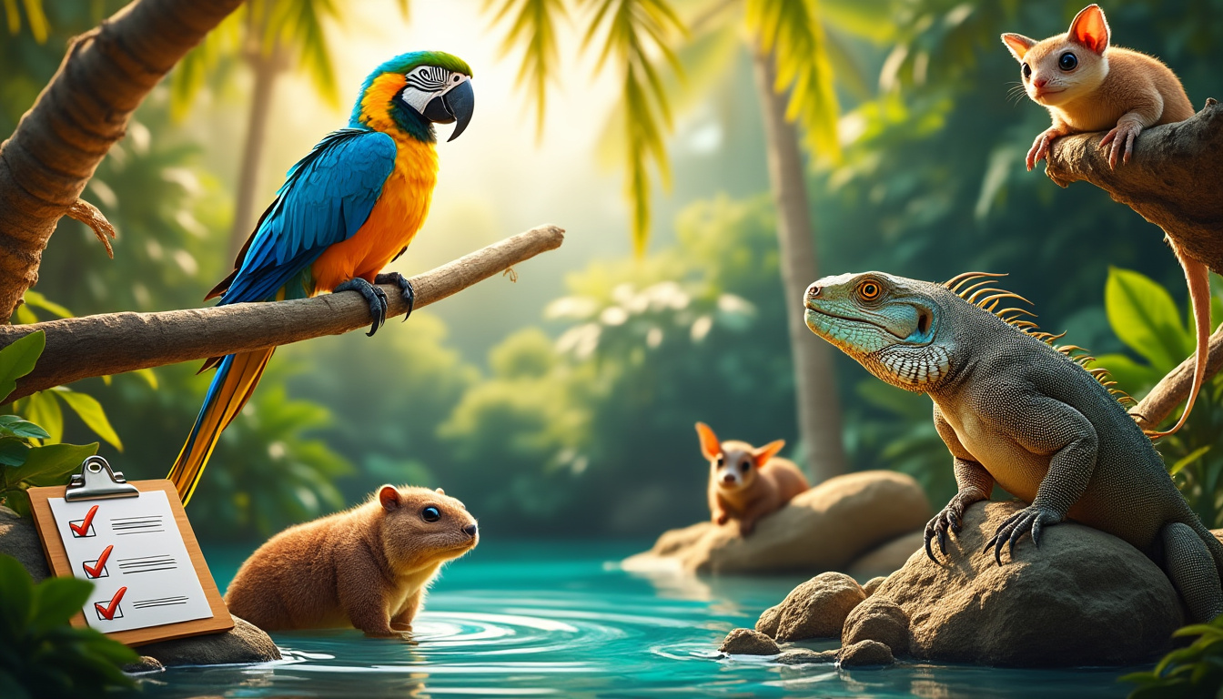 Concept d'assurance pour animaux exotiques avec divers animaux
